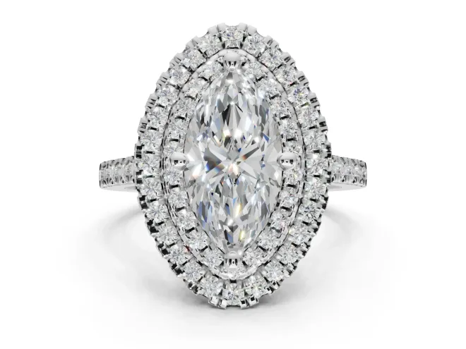 Marquise Double Halo Engagement Ring Setting | Pavé Shoulders | Sterling Silver