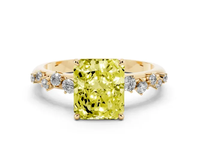 Radiant Cut Graduated Solitaire Engagement Ring Setting for a Fancy Yellow Lab-Grown Diamond | Yellow Gold
