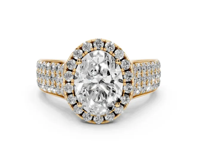 Oval Pavé Engagement Ring Setting | Wide Three-Row Band | Yellow Gold