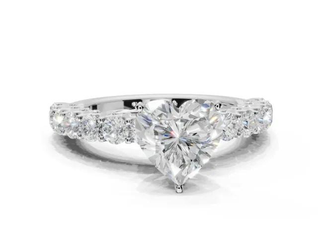 Heart-Shaped Shared Prong Engagement Ring Setting | Two-Row Band | White Gold