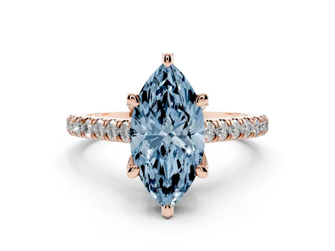 Marquise Hidden Halo Pavé Engagement Ring Setting for a Fancy Blue Lab-Grown Diamond | Claw Prongs | Rose Gold