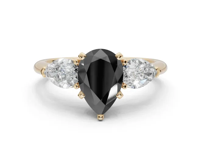 Pear-Shaped Three-Stone Engagement Ring Setting for a Black Center | Pear Side Stones | Yellow Gold
