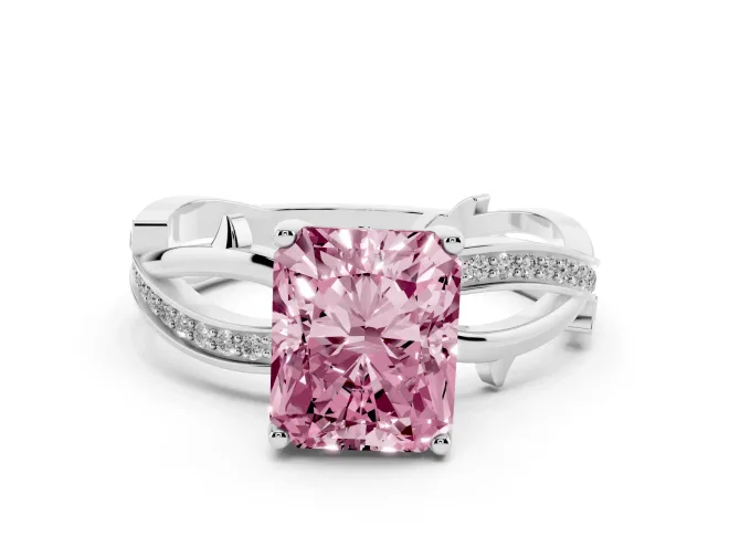 Radiant Cut Twisted Engagement Ring Setting for a Fancy Pink Lab-Grown Diamond | White Gold - Design NV-24635