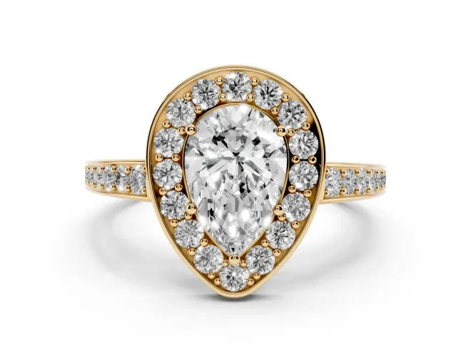 Pear-Shaped Framed Halo Engagement Ring Setting | Graduated Pavé Band | Yellow Gold