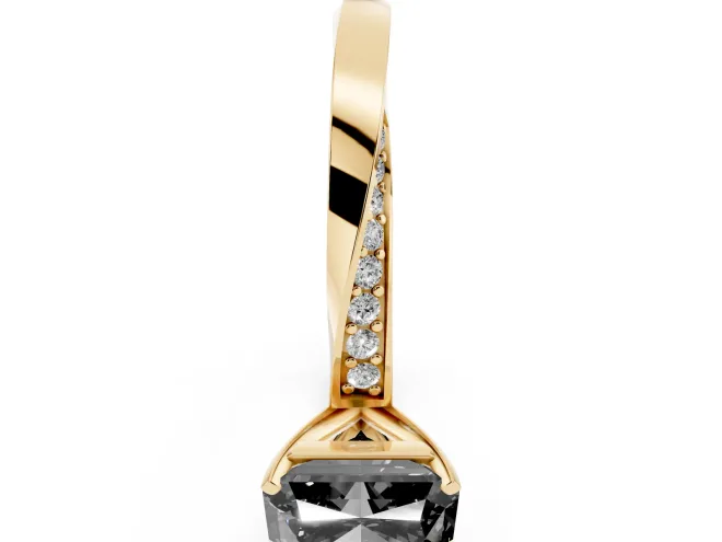 Radiant Cut Twisted Pavé Engagement Ring Setting for a Black Center | Ribbon Band | Yellow Gold