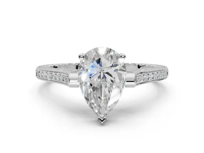 Pear-Shaped Vintage Cathedral Engagement Ring Setting | Carved Band | Sterling Silver