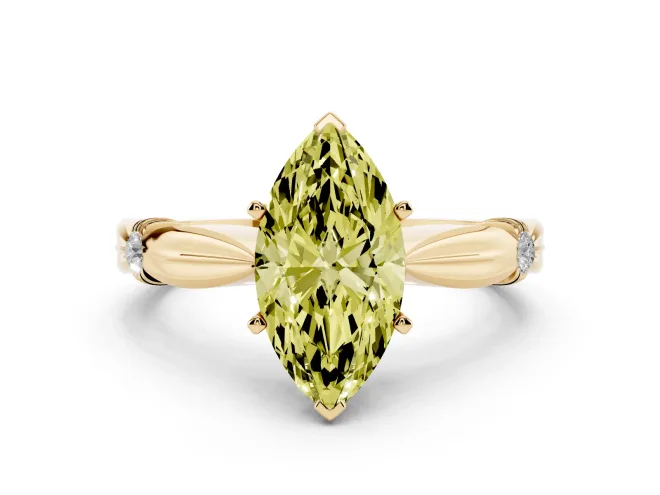 Marquise Floral Solitaire Engagement Ring Setting for a Fancy Yellow Lab-Grown Diamond | Yellow Gold