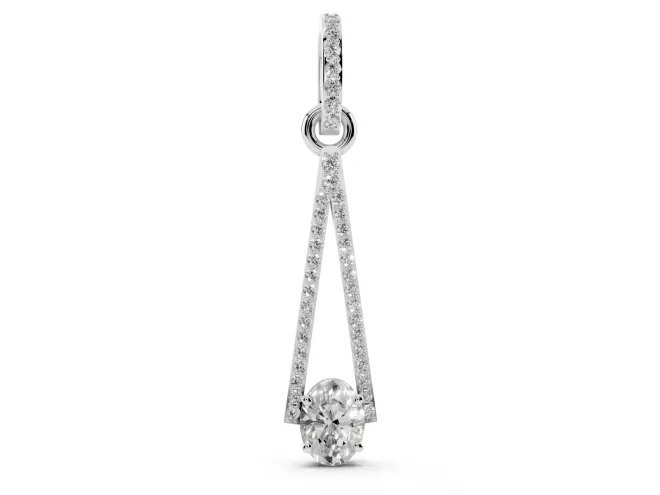 Oval Lab-Grown Diamond Pavé Open Triangle Pendant Necklace | Pavé Bail | Sterling Silver