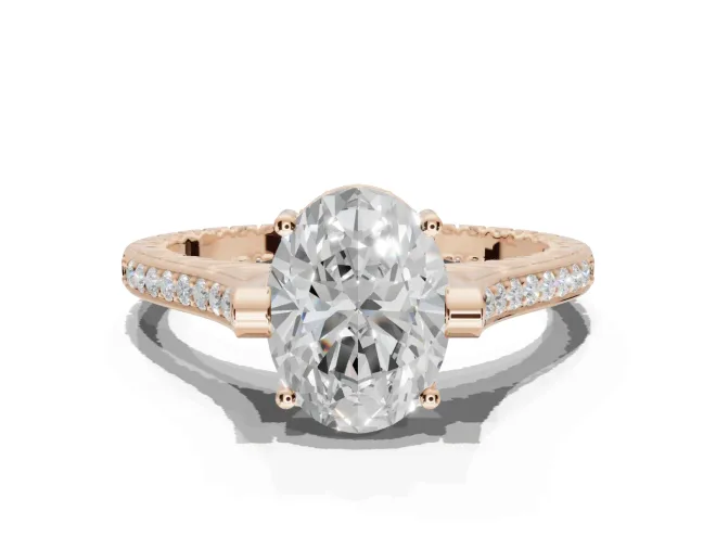Oval Vintage Cathedral Engagement Ring Setting | Carved Band | Rose Gold