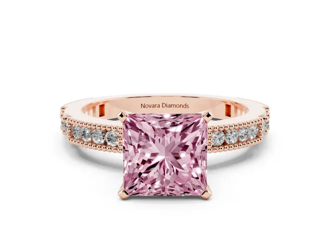 Princess Cut Vintage Pavé Engagement Ring Setting for a Fancy Pink Lab-Grown Diamond | Rose Gold