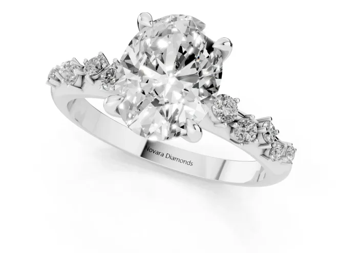Oval Cut Diamond Solitaire Vine Band Ring Set in Silver with Round Accents and Prong Setting – second view