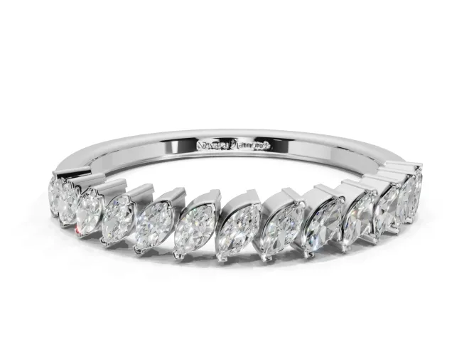 Marquise Lab-Grown Diamond Slanted Half Eternity Wedding Band | Tip Cups | Sterling Silver