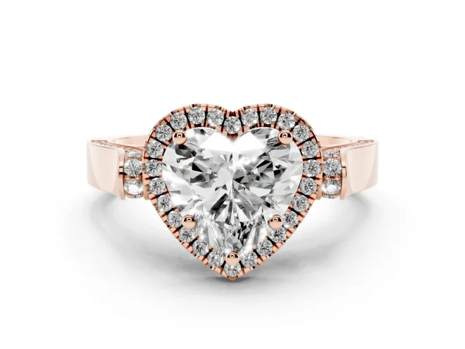 Heart Cut Diamond Halo Ring Set in Rose gold with Twist Band and Pavé Accents