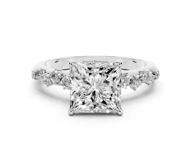 Princess Cut Diamond Cluster Solitaire Ring Set in Silver with Prong Setting