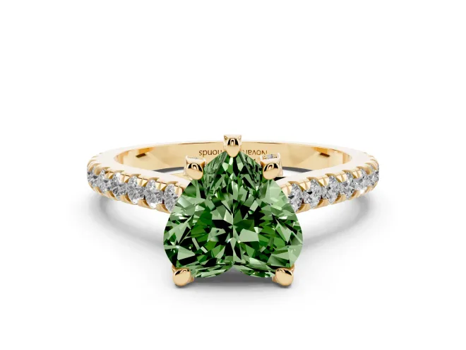 Heart-Shaped Hidden Halo Pavé Engagement Ring Setting for a Fancy Green Lab-Grown Diamond | Claw Prongs | Yellow Gold