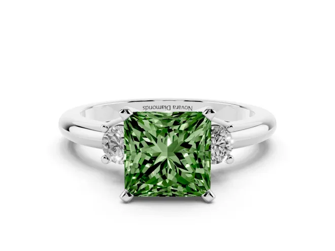 Princess Cut Three Stone Engagement Ring Setting for a Fancy Green Lab-Grown Diamond | Round Side Stones | Platinum