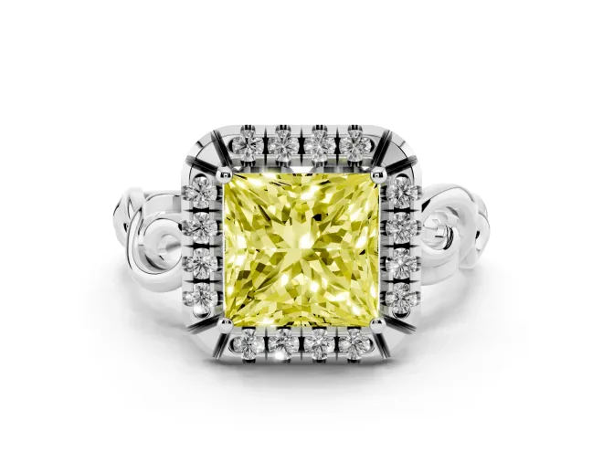 Princess Cut Filigree Halo Engagement Ring Setting for a Fancy Yellow Lab-Grown Diamond | Sterling Silver