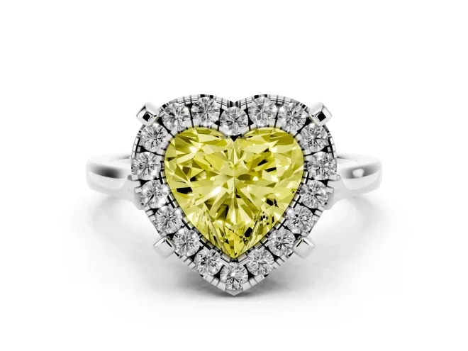 Heart-Shaped Claw Corner Halo Engagement Ring Setting for a Fancy Yellow Lab-Grown Diamond | Plain Band | White Gold
