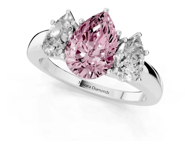 Fancy Pink Pear Cut Diamond Three-Stone Ring Set in Silver with Bold Center and Classic Band – second view