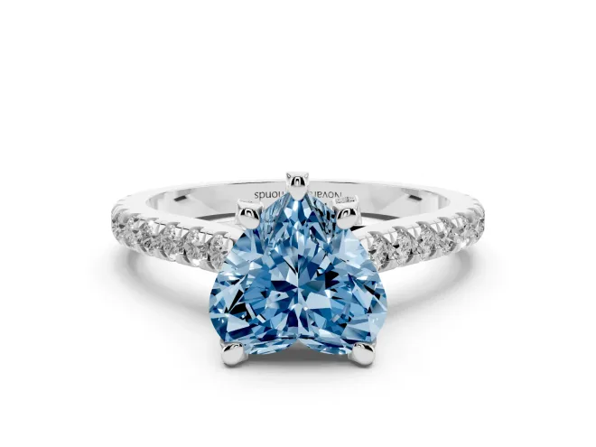 Heart-Shaped Hidden Halo Pavé Engagement Ring Setting for a Fancy Blue Lab-Grown Diamond | Claw Prongs | Platinum