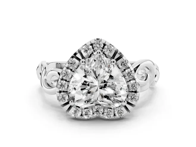 Heart-Shaped Vintage Filigree Halo Engagement Ring Setting | Scroll Shoulders | Sterling Silver