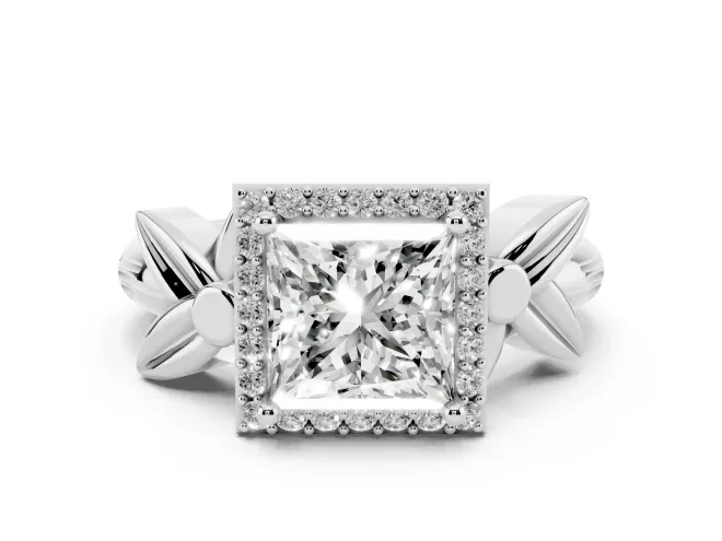 Princess Cut Diamond Halo Floral Band Ring Set in Platinum with Prong Setting