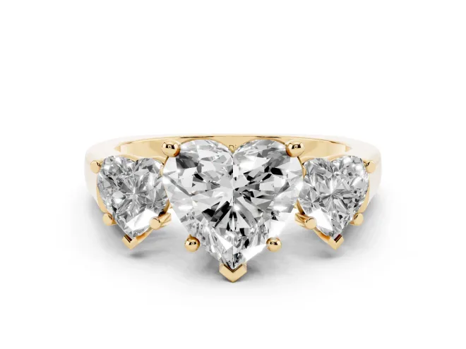 Heart-Shaped Three Stone Engagement Ring Setting | Plain Squared Band | Yellow Gold