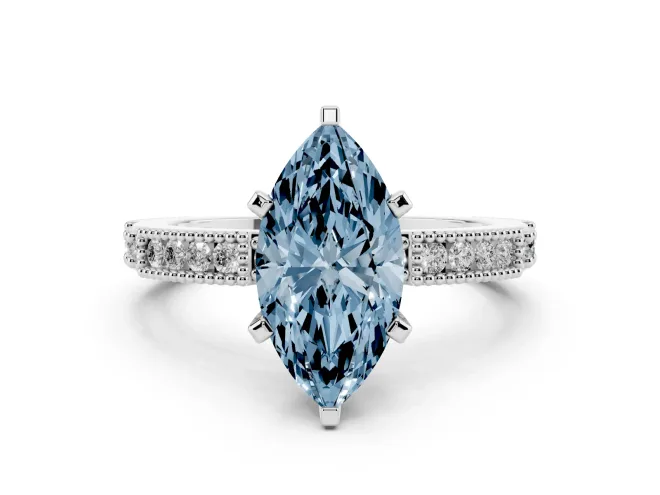 Marquise Vintage Pavé Engagement Ring Setting for a Fancy Blue Lab-Grown Diamond | Platinum