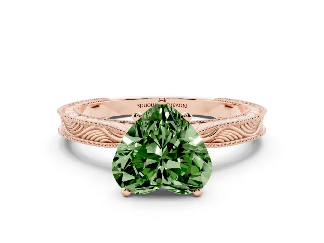 Heart-Shaped Engraved Engagement Ring Setting for a Fancy Green Lab-Grown Diamond | Rose Gold