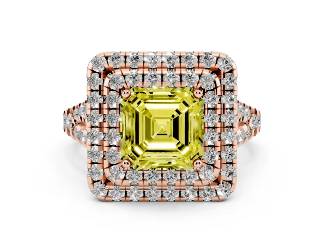 Asscher Cut Halo Split Shank Engagement Ring Setting for a Fancy Yellow Lab-Grown Diamond | Pavé Strands | Rose Gold