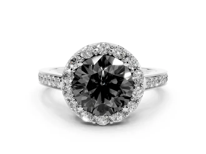 Round Floral Halo Engagement Ring Setting for a Black Center | Large Round Accents | White Gold