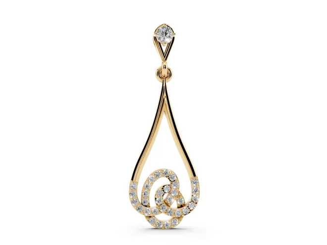 Round Lab-Grown Diamond Pavé Swirl Teardrop Pendant Necklace | Open Drop | Yellow Gold