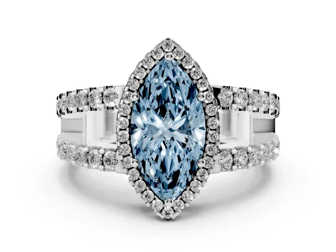 Marquise Halo Split Shank Engagement Ring Setting for a Fancy Blue Lab-Grown Diamond | Platinum