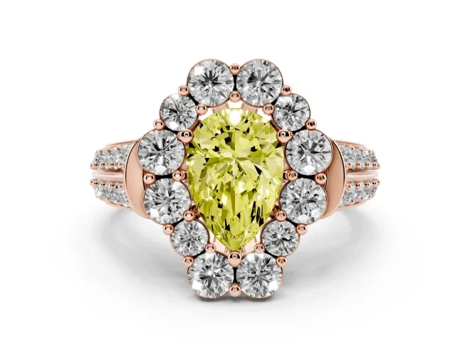 Pear-Shaped Large Accent Halo Engagement Ring Setting for a Fancy Yellow Lab-Grown Diamond | Graduated Pavé | Rose Gold