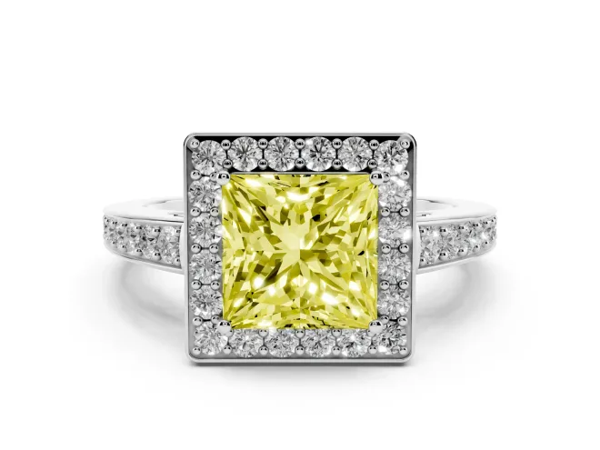 Princess Cut Framed Halo Engagement Ring Setting for a Fancy Yellow Lab-Grown Diamond | White Gold