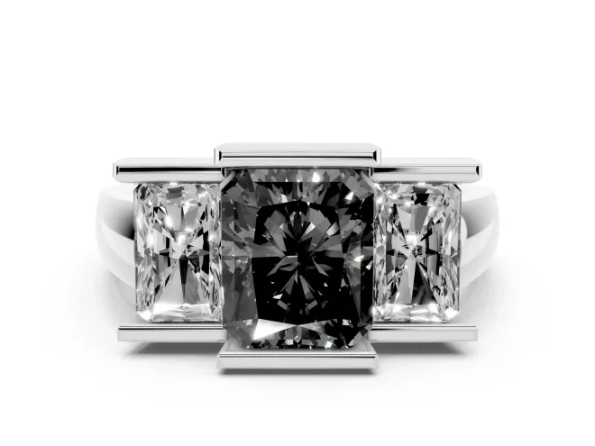 Radiant Cut Channel-Set Three Stone Engagement Ring Setting for a Black Center | Sterling Silver