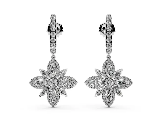 Marquise and Round Lab-Grown Diamond Floral Drop Earrings | Graduated Bar Top | Sterling Silver