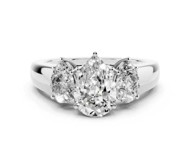 Pear-Shaped Three Stone Engagement Ring Setting | Touching Side Stones | White Gold