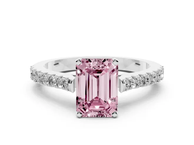 Emerald Cut Pavé Engagement Ring Setting for a Fancy Pink Lab-Grown Diamond | White Gold - Design NV-24454