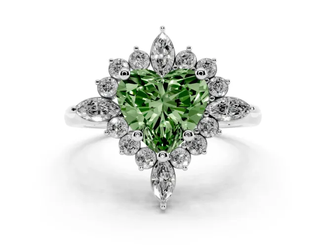 Heart-Shaped Engagement Ring Setting for a Fancy Green Lab-Grown Diamond | White Gold - Design NV-24790