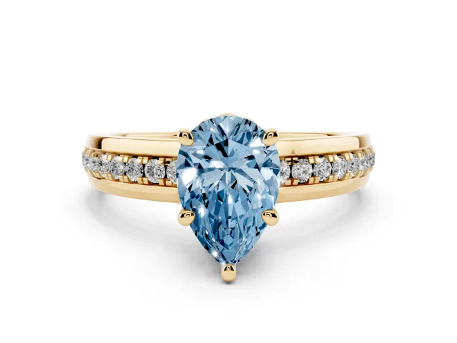 Pear-Shaped Channel Set Engagement Ring Setting for a Fancy Blue Lab-Grown Diamond | Rope Collar | Yellow Gold