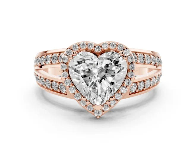 Heart-Shaped Halo Engagement Ring Setting | Two-Row Pavé Split Shank | Rose Gold
