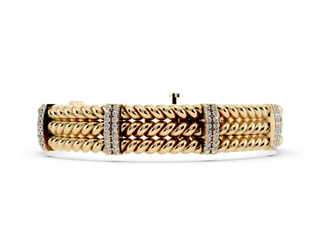 Round Lab-Grown Diamond Pavé Triple Rope Bracelet | Stone-Set Crossbars | Yellow Gold