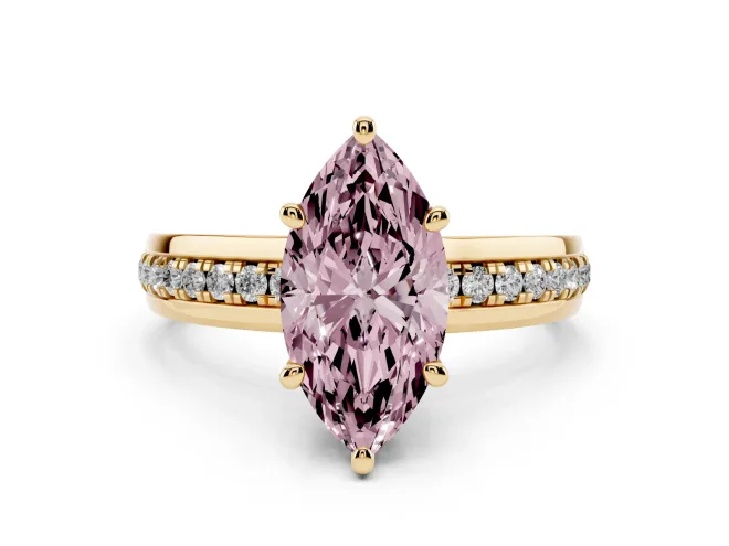 Marquise Channel Set Engagement Ring Setting for a Fancy Pink Lab-Grown Diamond | Rope Collar | Yellow Gold