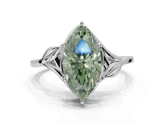 Marquise Bypass Solitaire Engagement Ring Setting for a Fancy Green Lab-Grown Diamond | Platinum