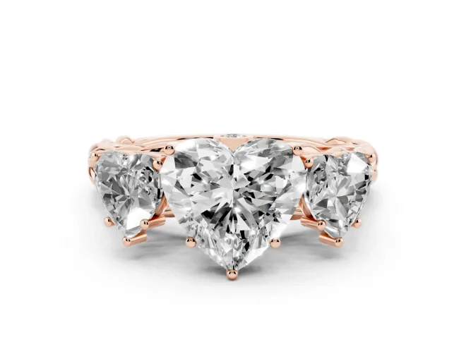 Heart-Shaped Three Stone Engagement Ring Setting | Braided Band | Rose Gold