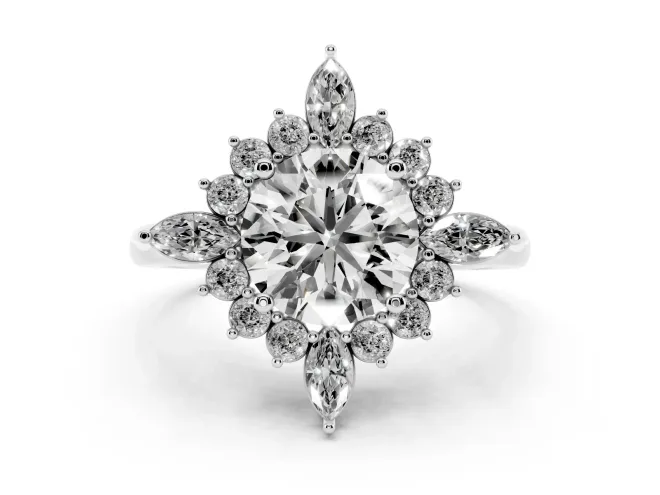 Round Cluster Halo Engagement Ring Setting | White Gold