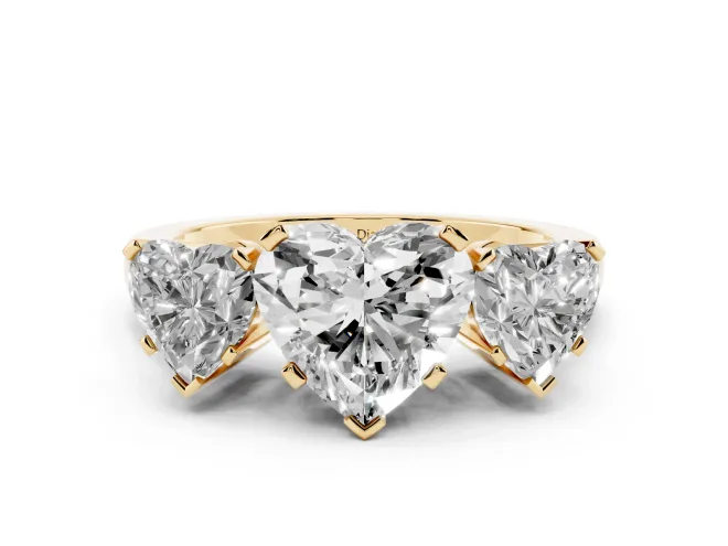 Heart-Shaped Three Stone Engagement Ring Setting | Large Side Stones | Yellow Gold