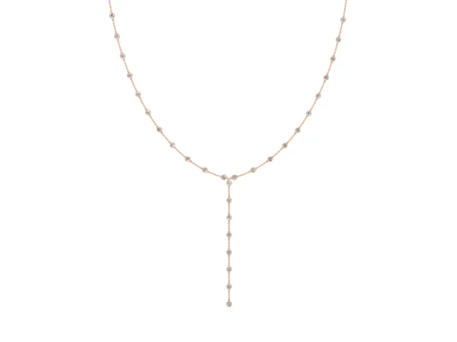 Round Lab-Grown Diamond Bezel Station Y Necklace | Station Drop | Rose Gold