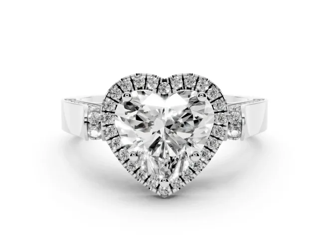 Heart Cut Diamond Halo Ring Set in White gold with Twist Band and Pavé Accents